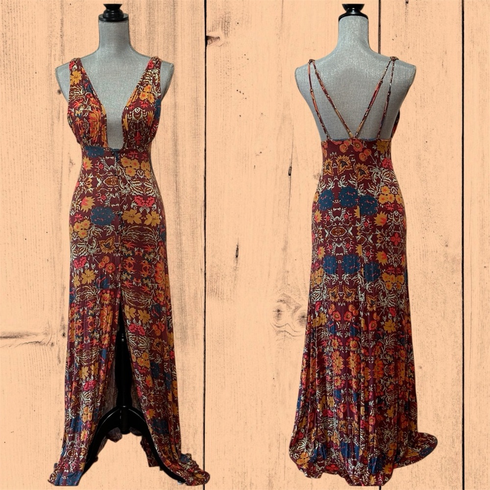 FREE PEOPLE Women’s Multicolor Maxi Dress Long Front Slit